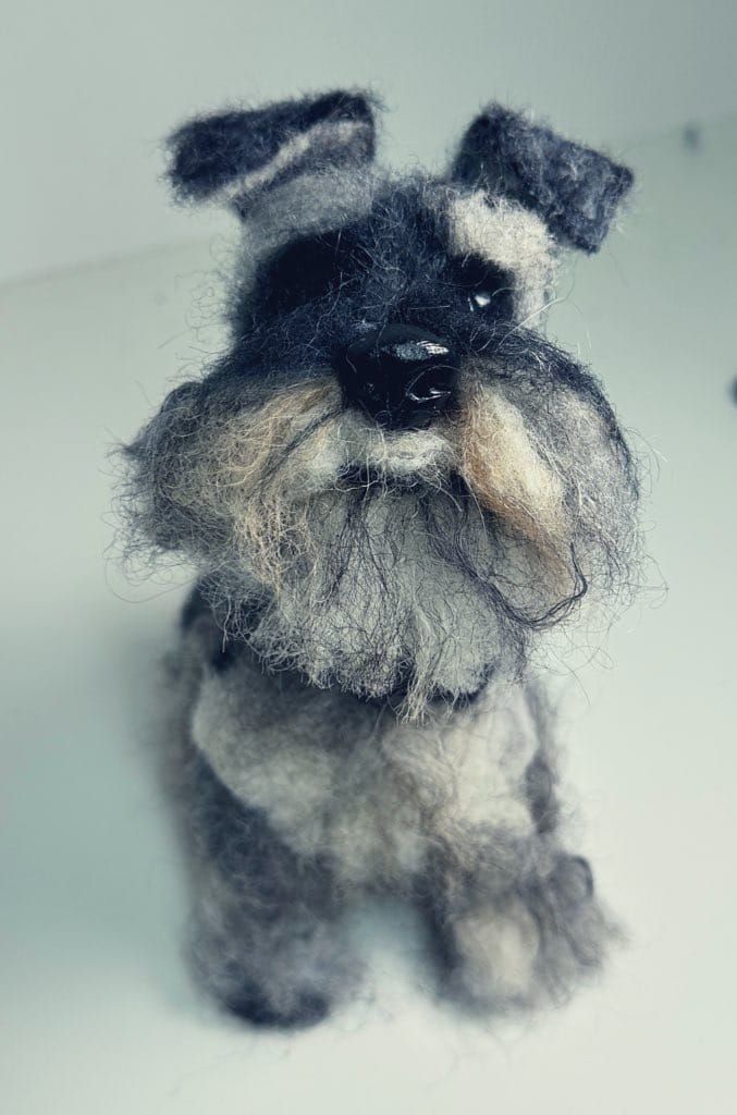 3D Pet Portrait of a grey dog in felt